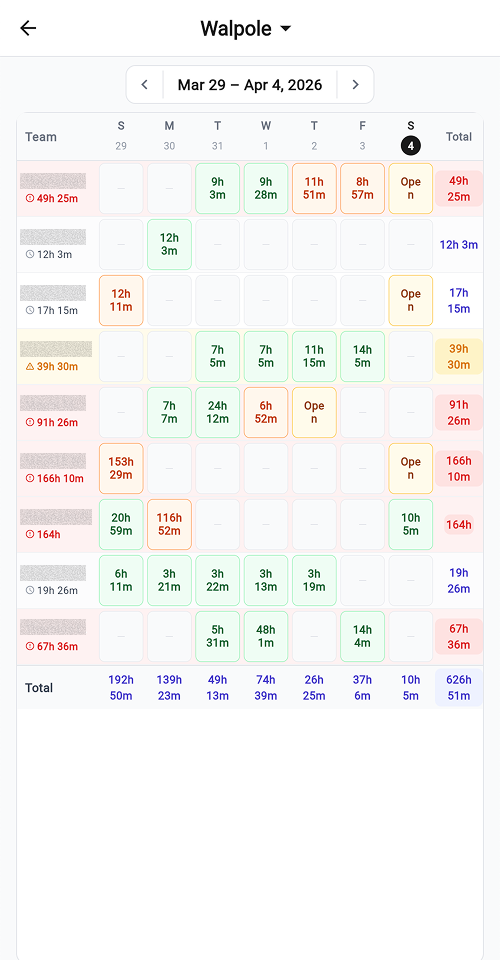 Workforce app screen