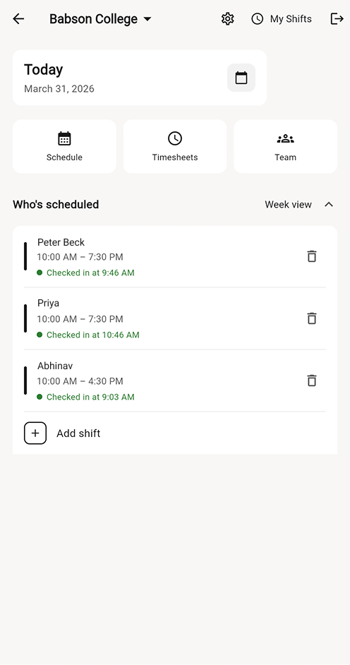 Workforce app screen